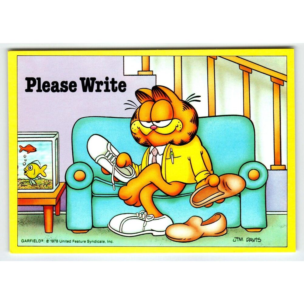 Please Write Garfield Cat Postcard Jim Davis Comic Orange Tabby 1978 Vintage